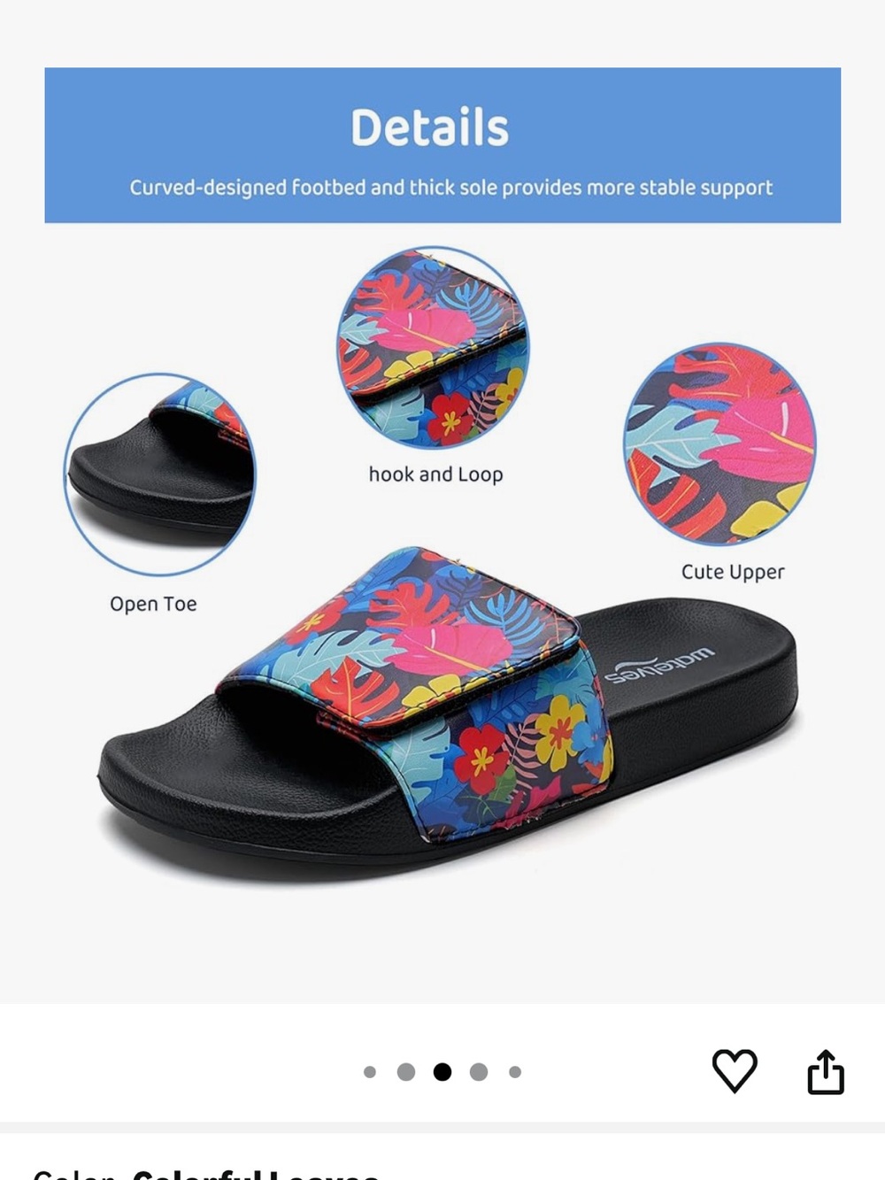 Kids Floral Slide Sandals - Black with Multicolor Floral Strap Sz 1 - Picture 3 of 7